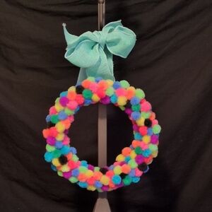 NEW! Handmade Artisan Colorful Mini Pom Pom Grapevine Wreath